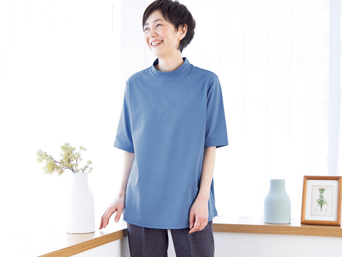 日本製 超長綿ゆったりプルオーバー（半袖）(02_Ｍ 61_ブルー 