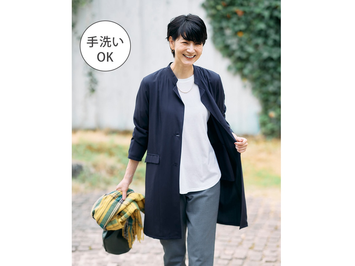 レーヨン混ロングシャツジャケット（九分袖）【広告商品】(02_Ｍ 62_
