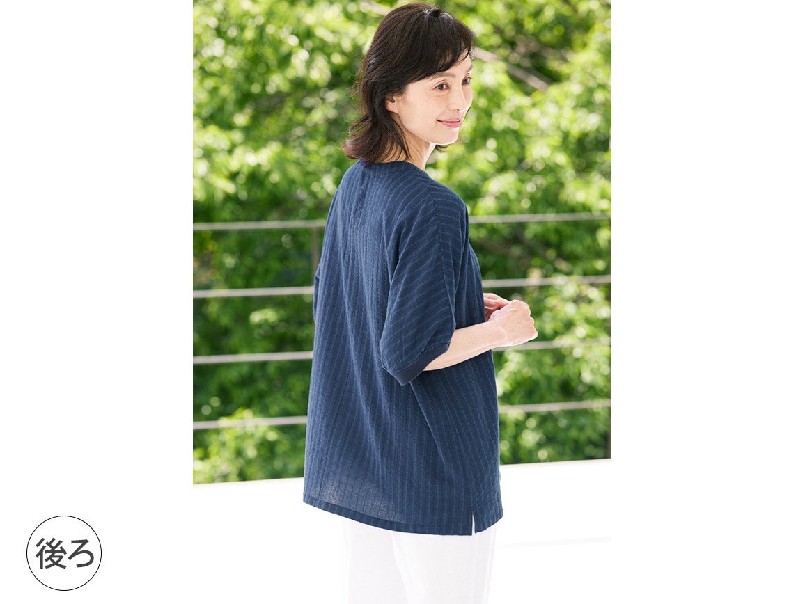 綿ドビーストライプTブラウス【広告商品】 綿ドビーストライプTブラウス【広告商品】