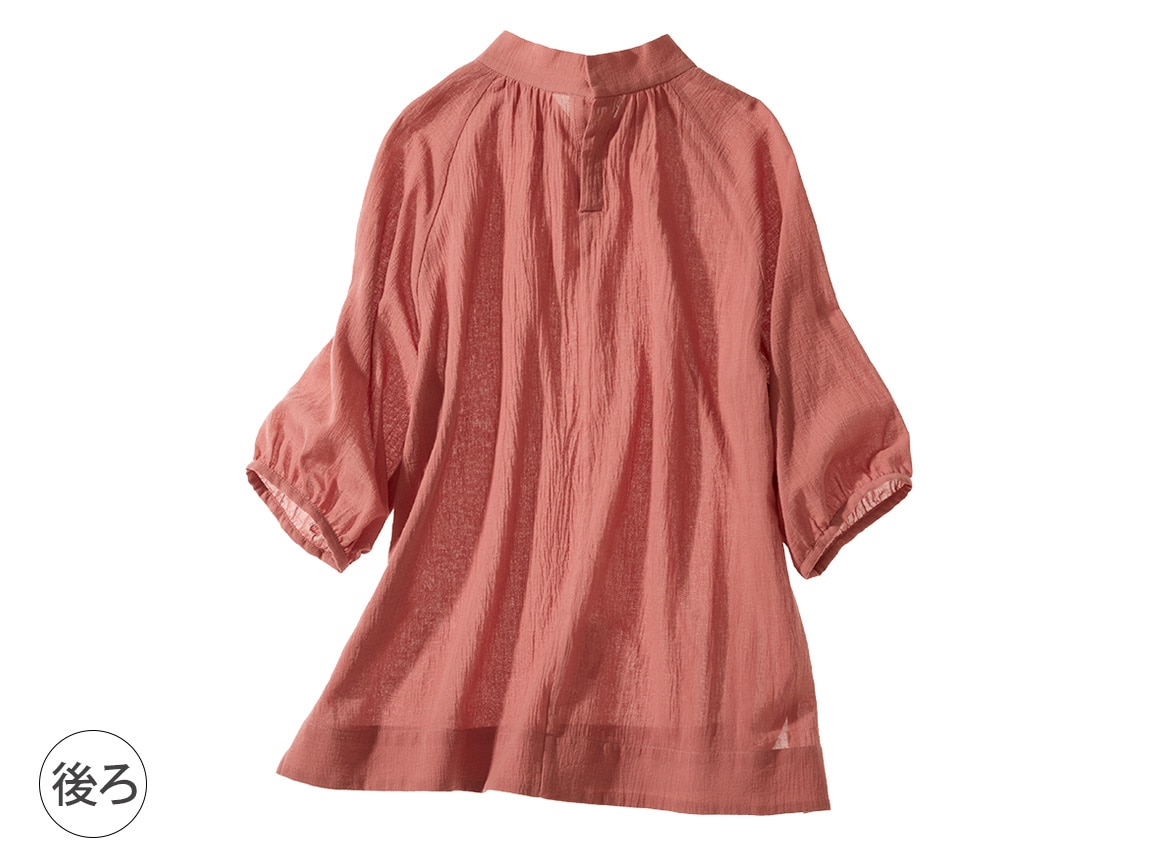 ハイネック綿楊柳ブラウス ハイネック綿楊柳ブラウス