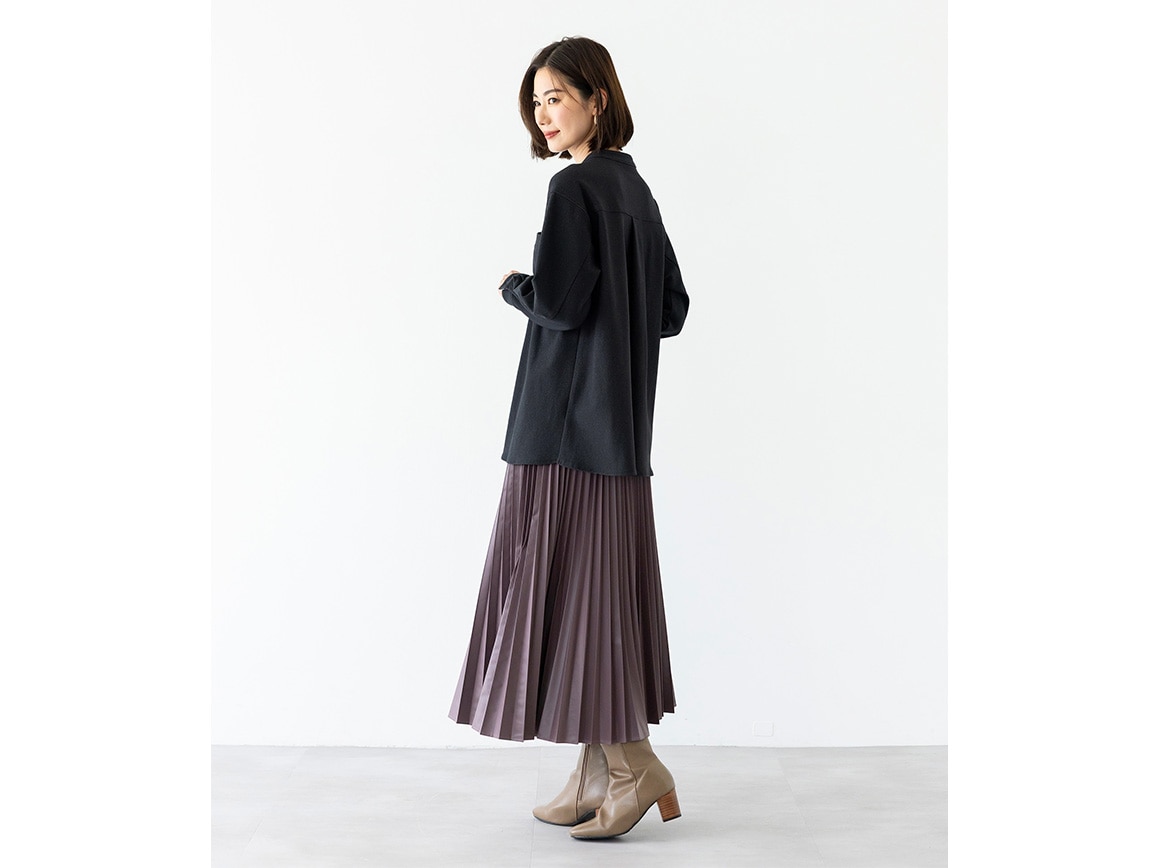 デニム調裏起毛バンドカラーブラウス デニム調裏起毛バンドカラーブラウス