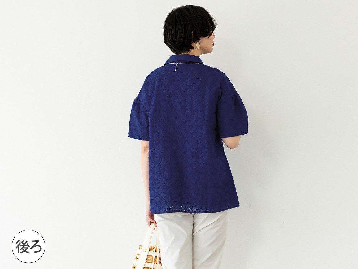 【先行】丸襟かぶりレースブラウス 【先行】丸襟かぶりレースブラウス