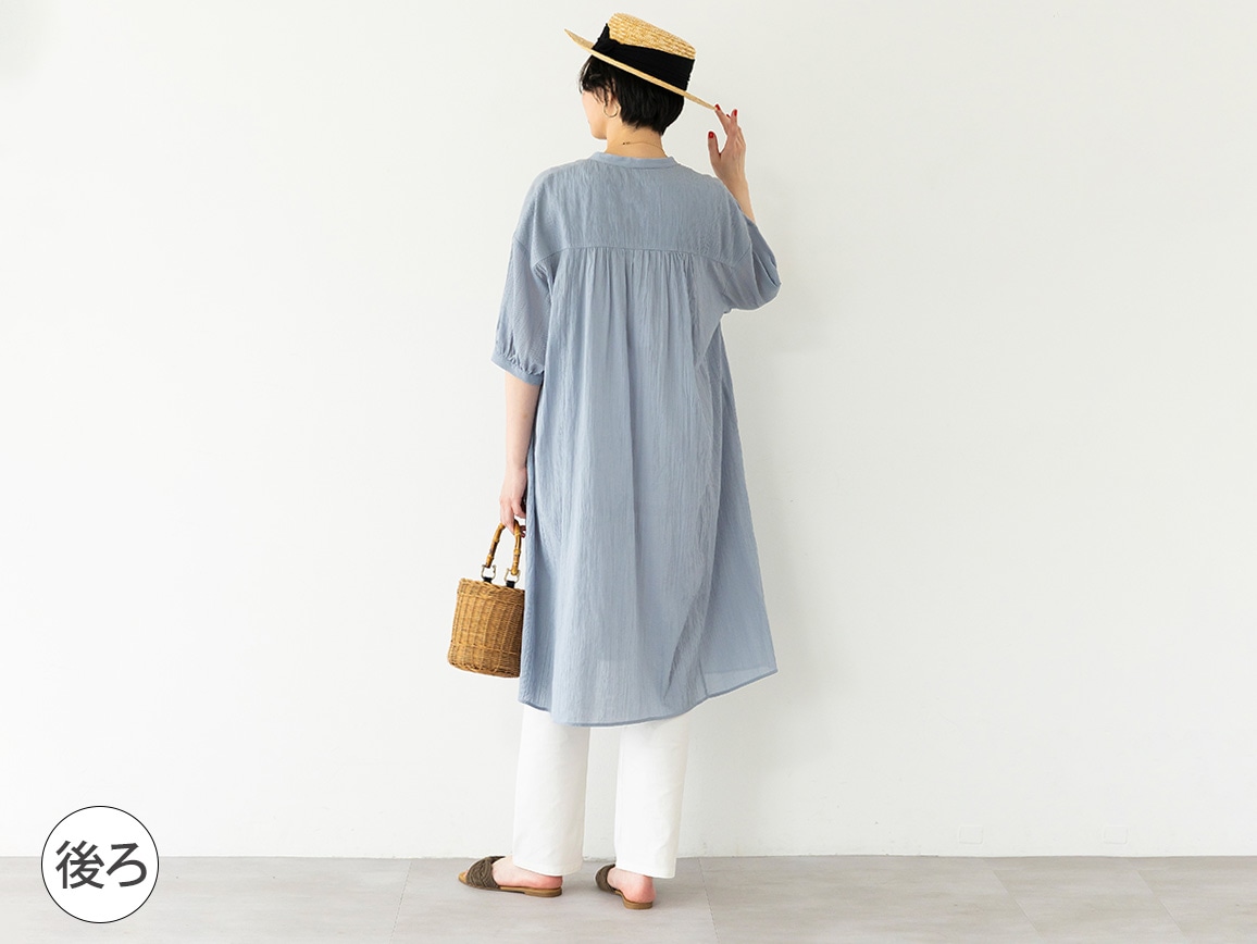 【先行】コットン楊柳ゆったりシャツワンピース 【先行】コットン楊柳ゆったりシャツワンピース