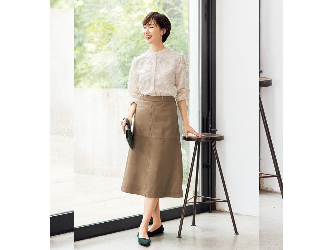 49AV.ジュンコシマダ・ステッチデザインレザースカート 49AV.ジュンコシマダ・ステッチデザインレザースカート