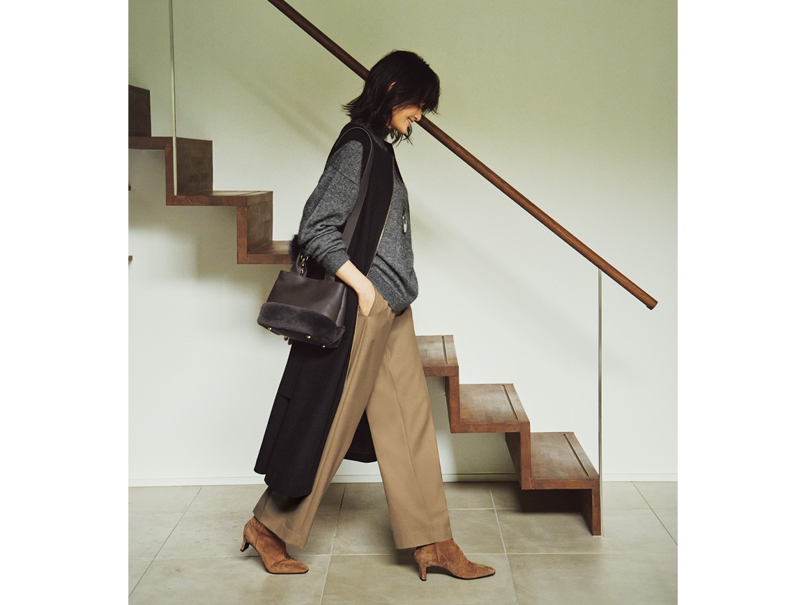 【plus】ストレッチクロップトワイドパンツ 【plus】ストレッチクロップトワイドパンツ