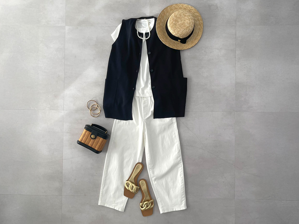 ポケットデザインノーカラーニットジレ ポケットデザインノーカラーニットジレ