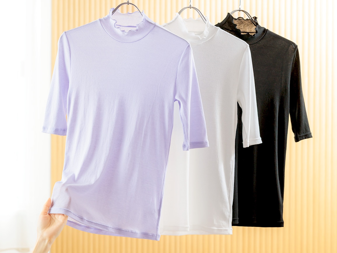 ハルメク 綿100%のハイネックインナー 5分袖 ハルメク 綿100%のハイネックインナー 5分袖