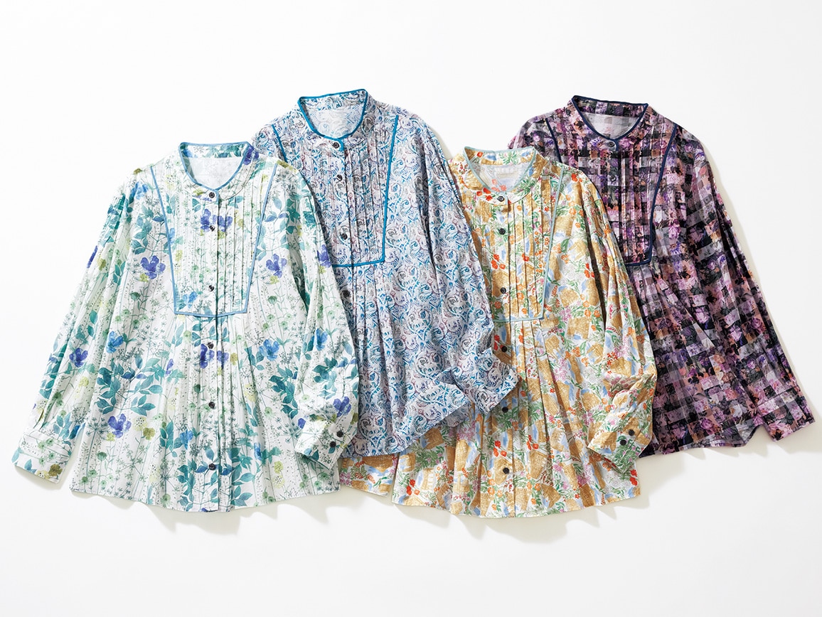 リバティプリントタックデザインブラウス リバティプリントタックデザインブラウス