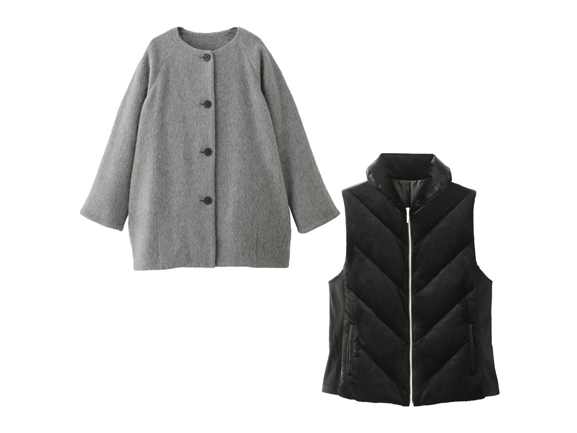 ベロアダウンベスト×ウール混コートセット ベロアダウンベスト×ウール混コートセット