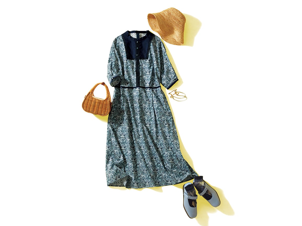 切り替えデザインリバティプリントワンピース 切り替えデザインリバティプリントワンピース