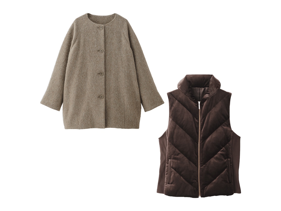ベロアダウンベスト×ウール混コートセット ベロアダウンベスト×ウール混コートセット