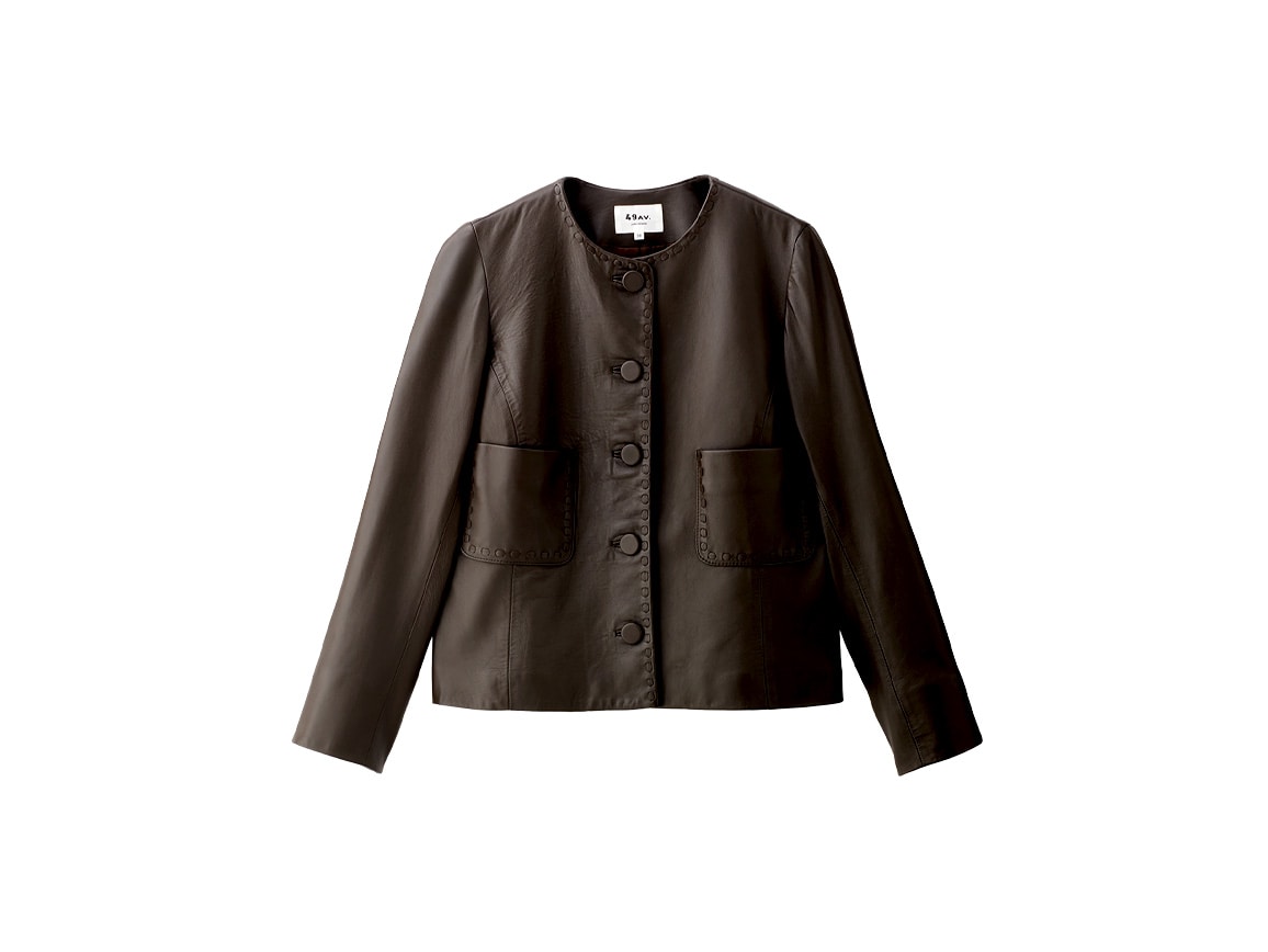 49AV. ジュンコシマダ　羊革 レザーコート ラウンドカラー　38　ブラック 49AV．ジュンコシマダ・ステッチデザインレザージャケット(38_38