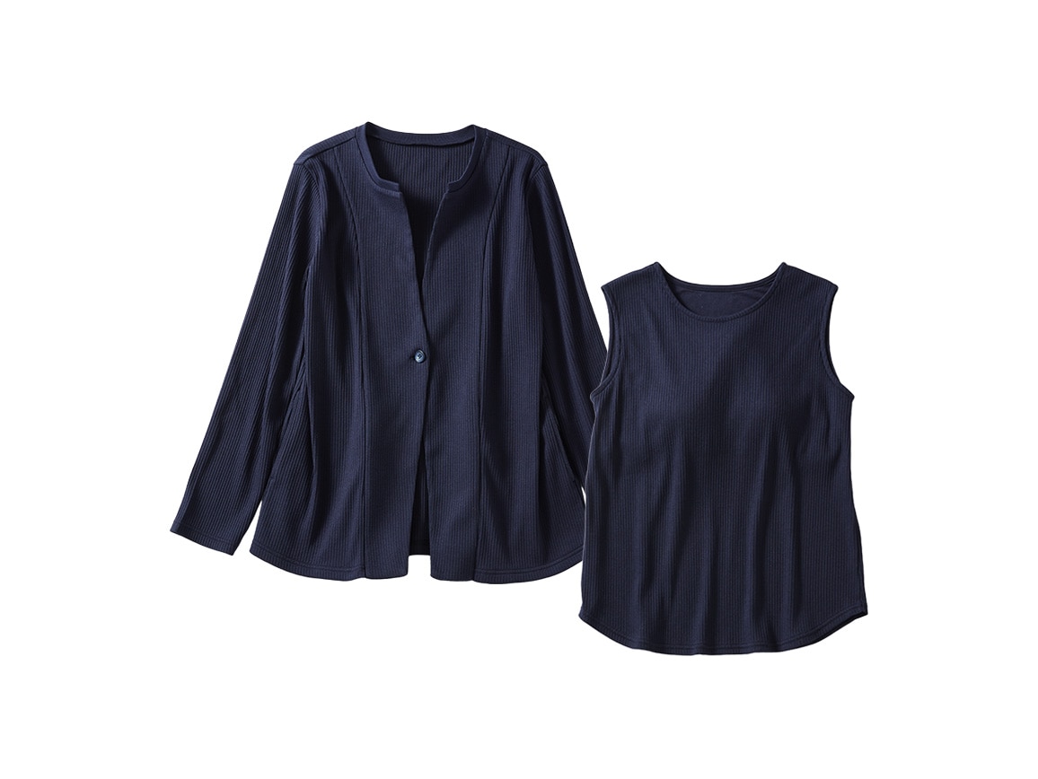 ジャケット風カーデ×カップ入りタンクトップセット ジャケット風カーデ×カップ入りタンクトップセット