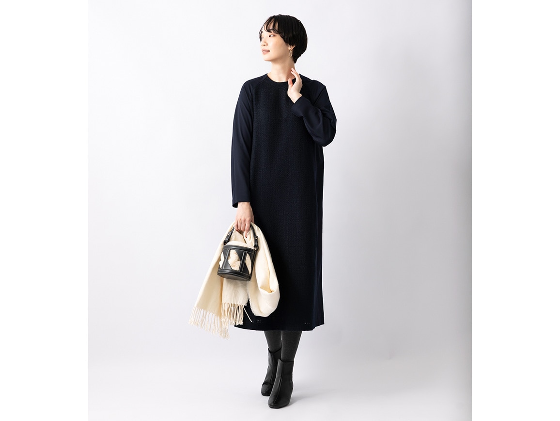 ミックスツイード調ドッキングワンピース ミックスツイード調ドッキングワンピース