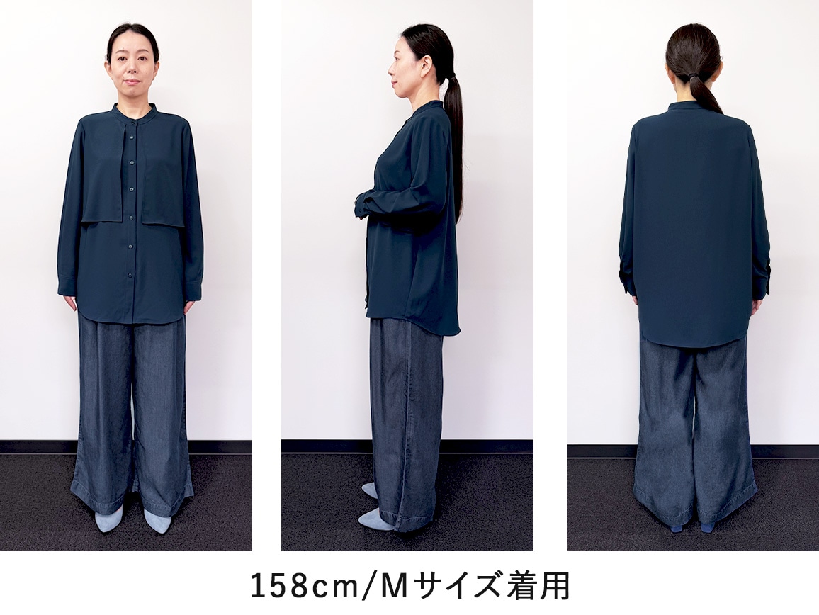 レイヤード風バンドカラーシャツ レイヤード風バンドカラーシャツ