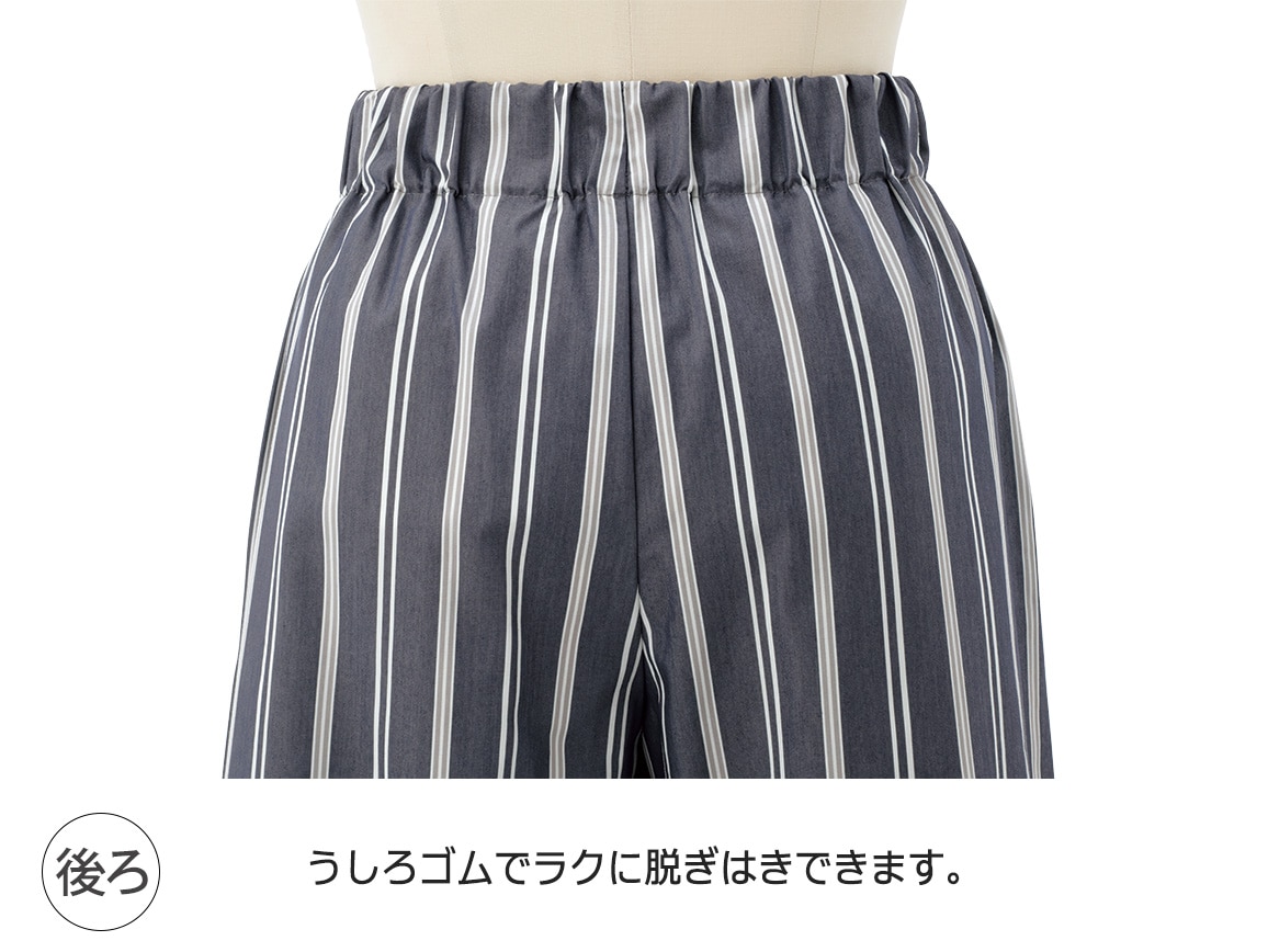 ゆったりワイドラップパンツ(30_S62cm 77_グレーストライプ