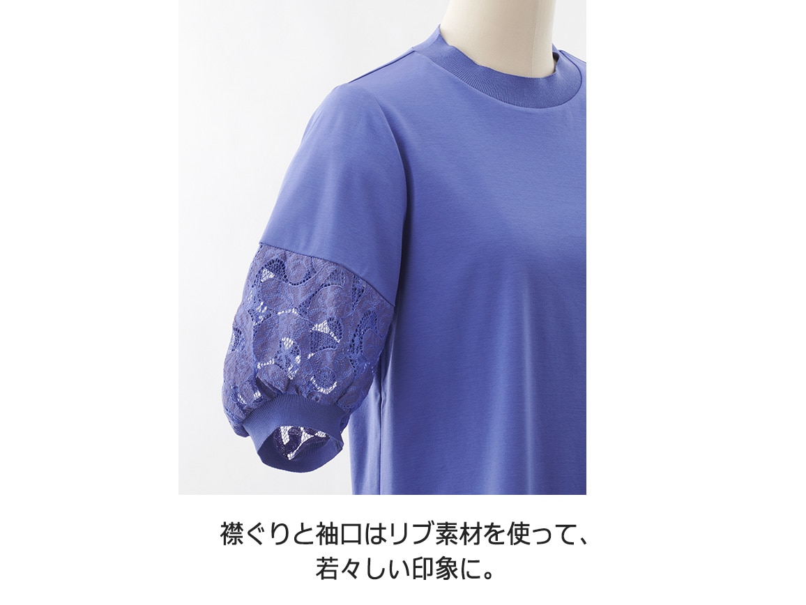 ふんわりレース袖リブドッキングプルオーバー ふんわりレース袖リブドッキングプルオーバー