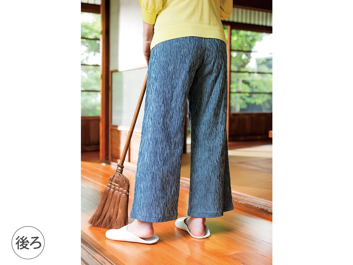 高島ちぢみ 風通る涼やかセミワイドパンツ 高島ちぢみ 風通る涼やかセミワイドパンツ