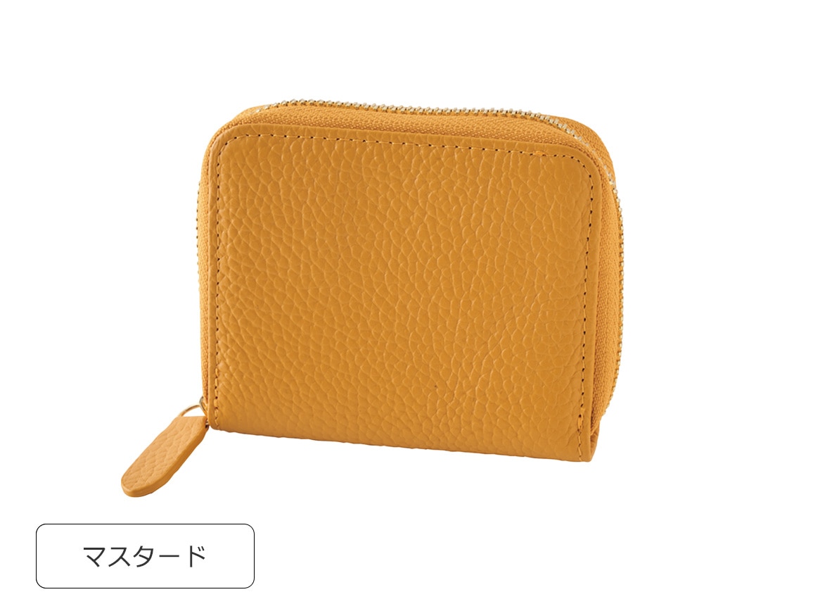 こまっち ガバッと開く！小銭が見やすい牛革コンパクト財布(42_マスタード