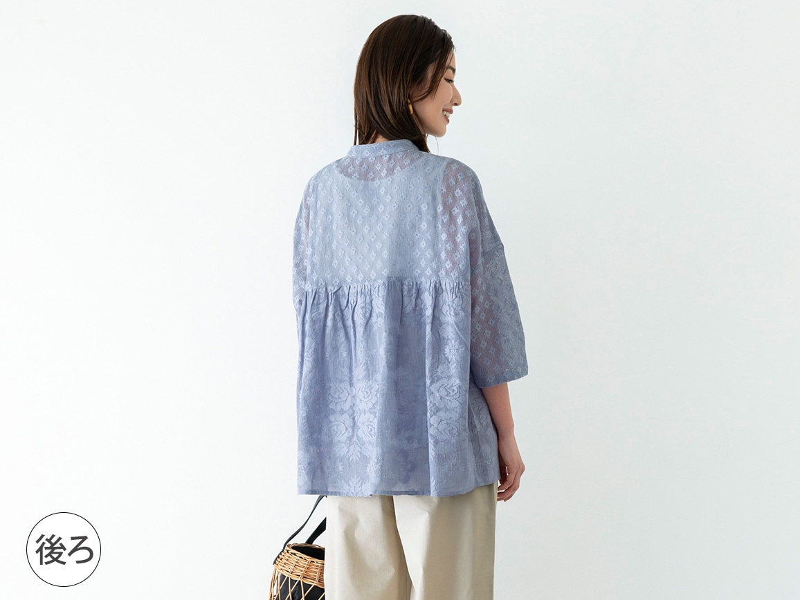 【先行】メッシュレースゆったりギャザーブラウス 【先行】メッシュレースゆったりギャザーブラウス