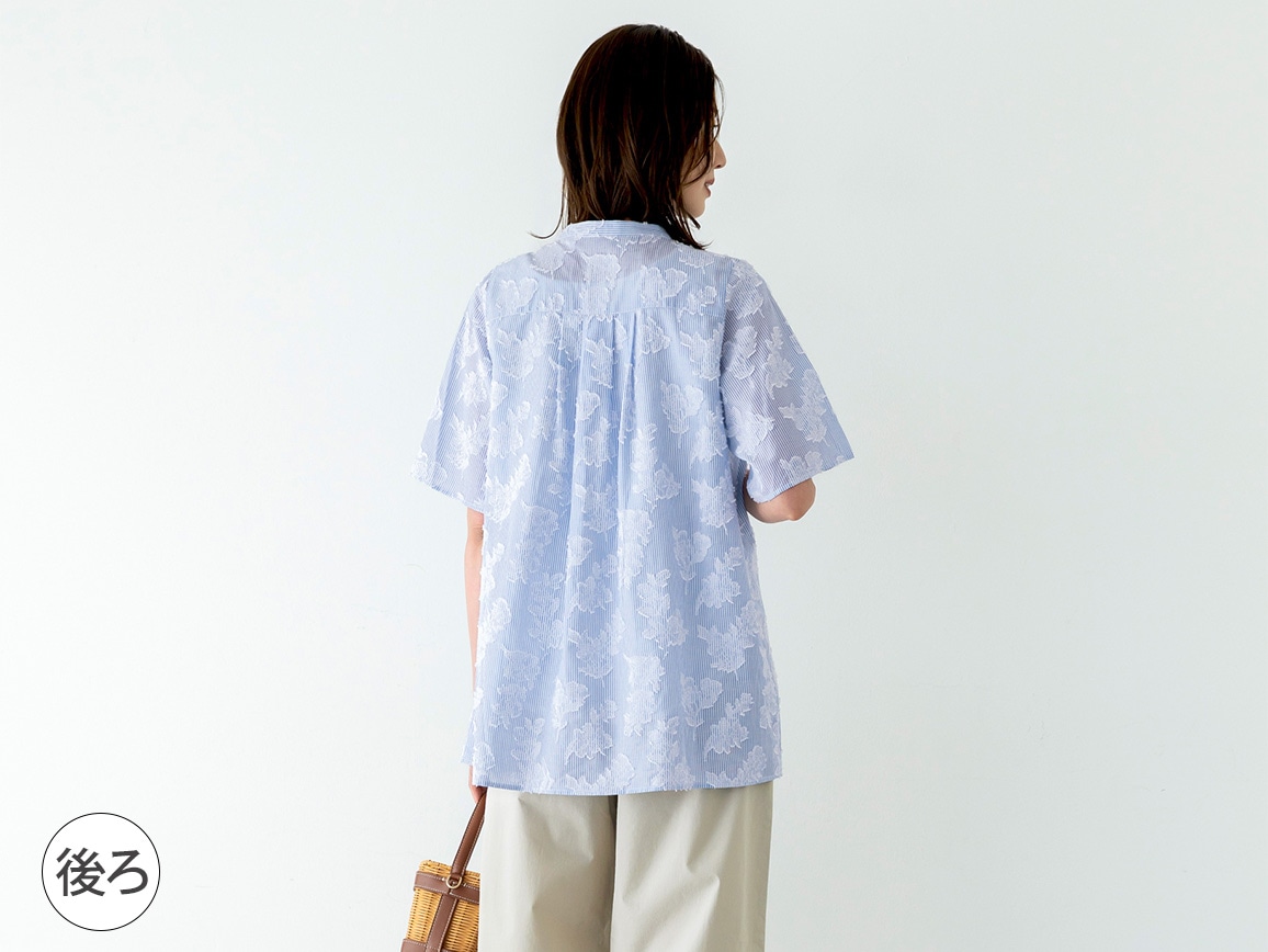 【先行】カットジャカードストライプブラウス 【先行】カットジャカードストライプブラウス