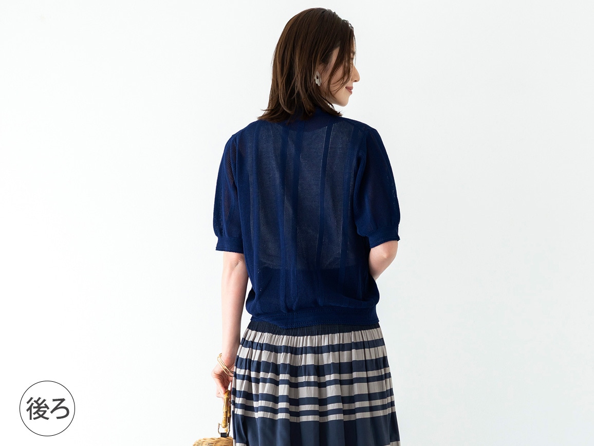 【先行】レーシー編み柄ポロ襟カーディガン 【先行】レーシー編み柄ポロ襟カーディガン