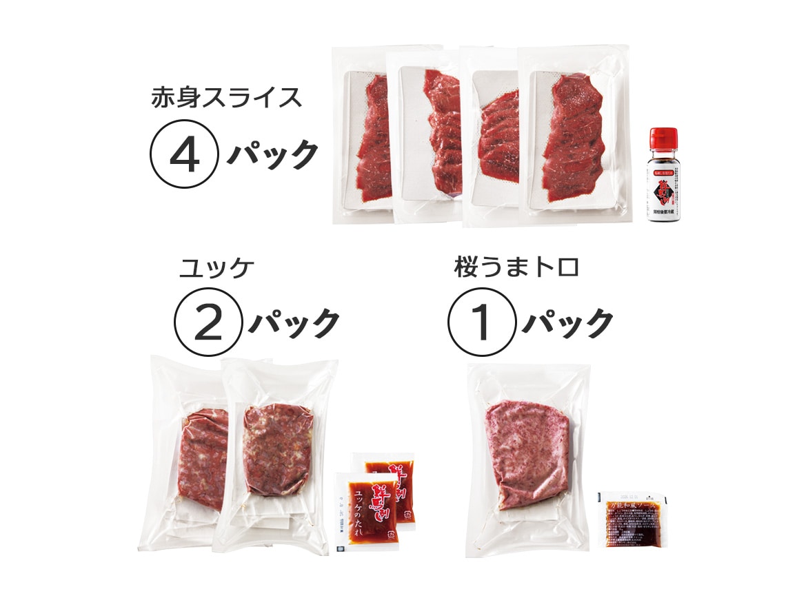 熊本「菅乃屋」鮮馬刺し赤身3種(7パック) 熊本「菅乃屋」鮮馬刺し赤身3種(7パック)