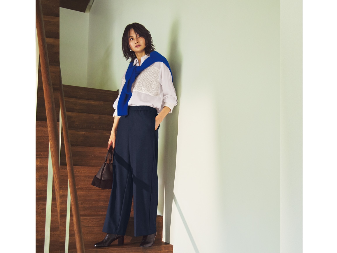 【plus】ストレッチクロップトワイドパンツ 【plus】ストレッチクロップトワイドパンツ
