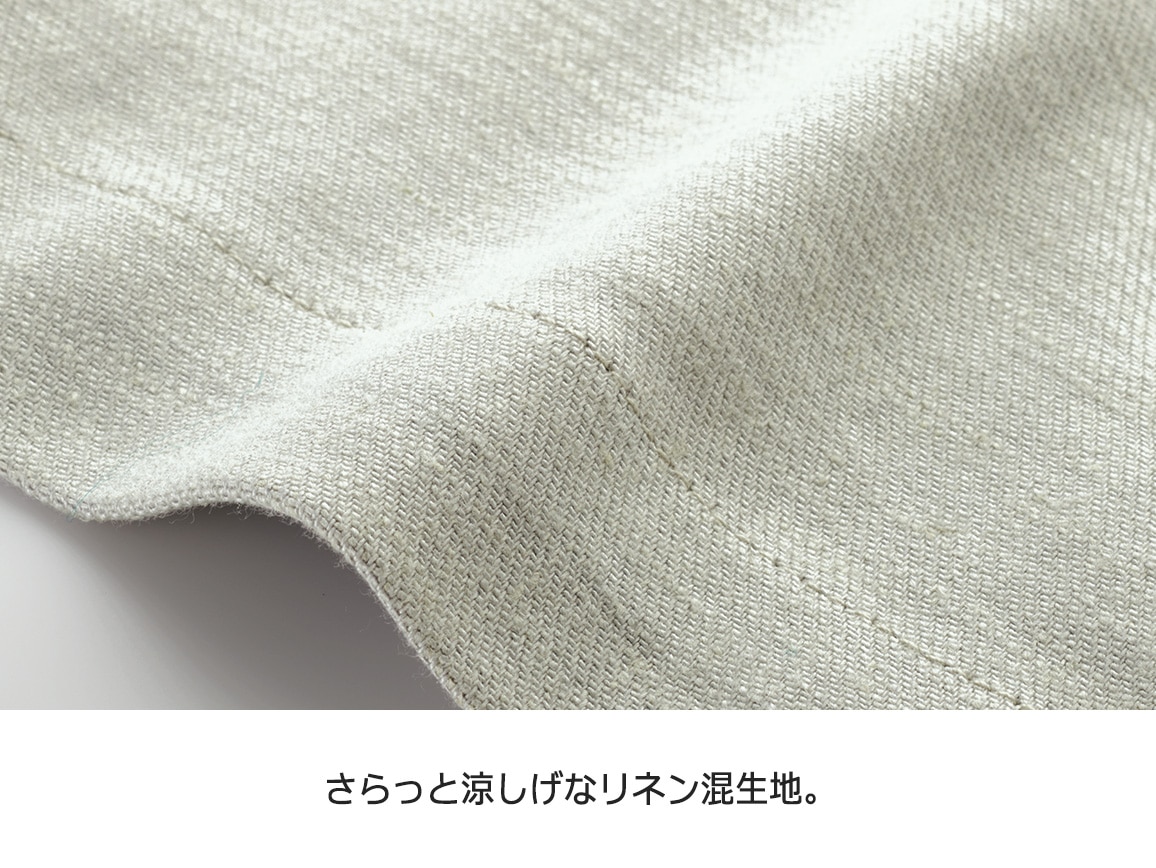 リネンの短めもんぺ　ダークブルッシュグリーン 5色展開/S-LLサイズ》リラクシーメッシュニット【洗濯機洗い可