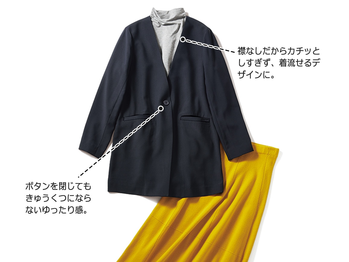 ノーカラーイージーロングジャケット ノーカラーイージーロングジャケット