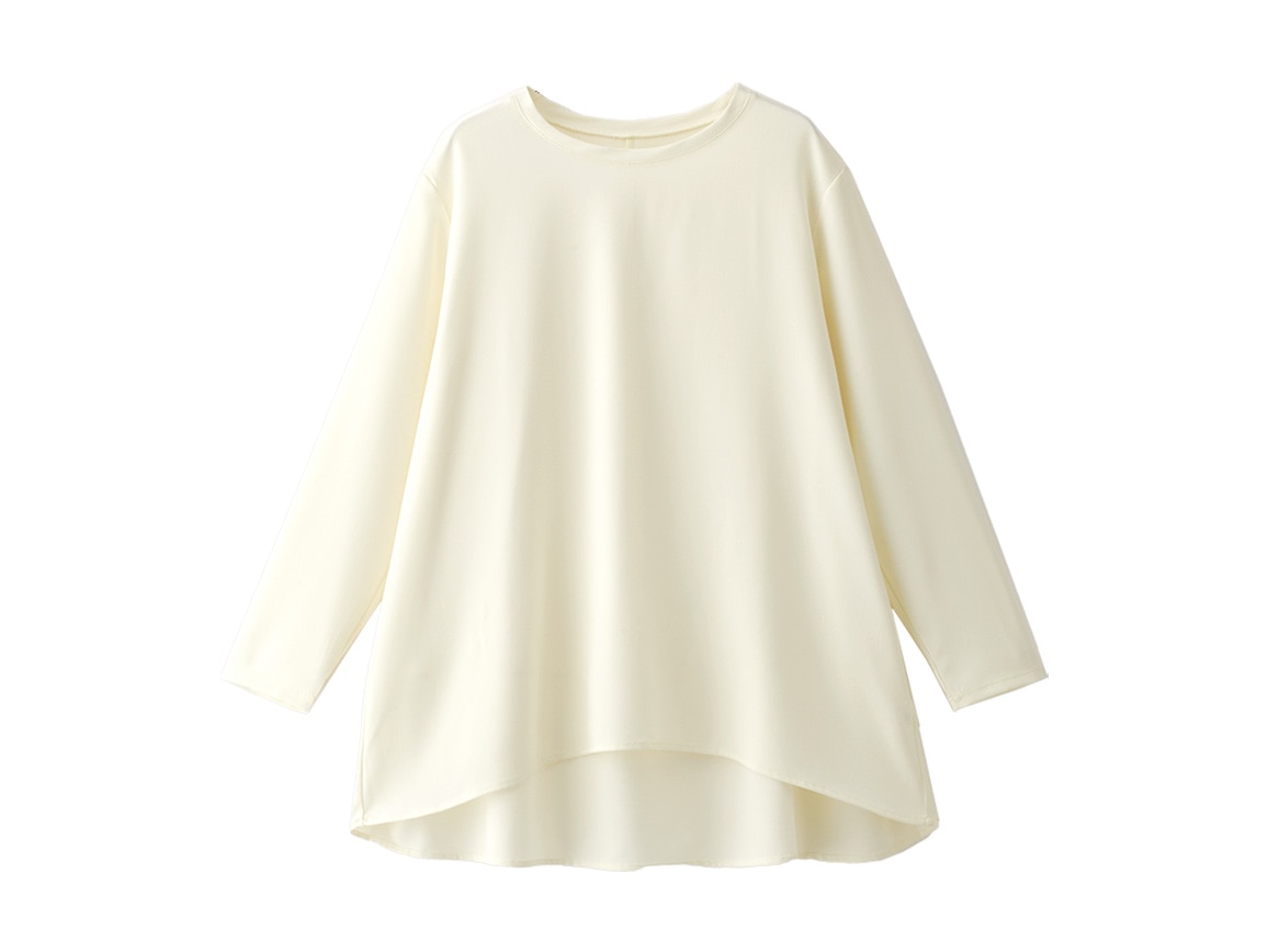 きれい見えも叶うらくちん素材のジョーゼットロンtee きれい見えジョーゼットロングTシャツ(02_M 20_オフホワイト