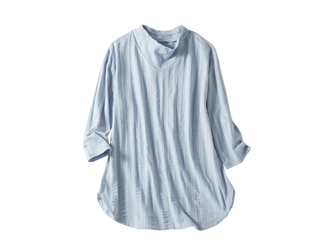 綿麻尾州ジャカードチュニック(七分袖)【広告商品】 綿麻尾州ジャカードチュニック(七分袖)【広告商品】