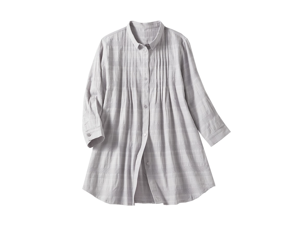 綿ドビー織りロングブラウス(七分袖)【広告商品】 綿ドビー織りロングブラウス(七分袖)【広告商品】