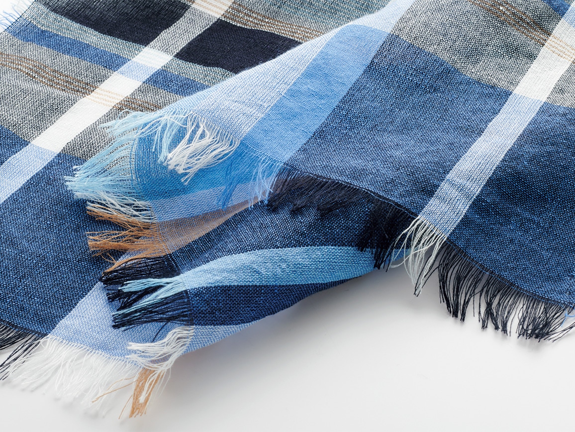 麻混チェックストール 麻混チェックストール