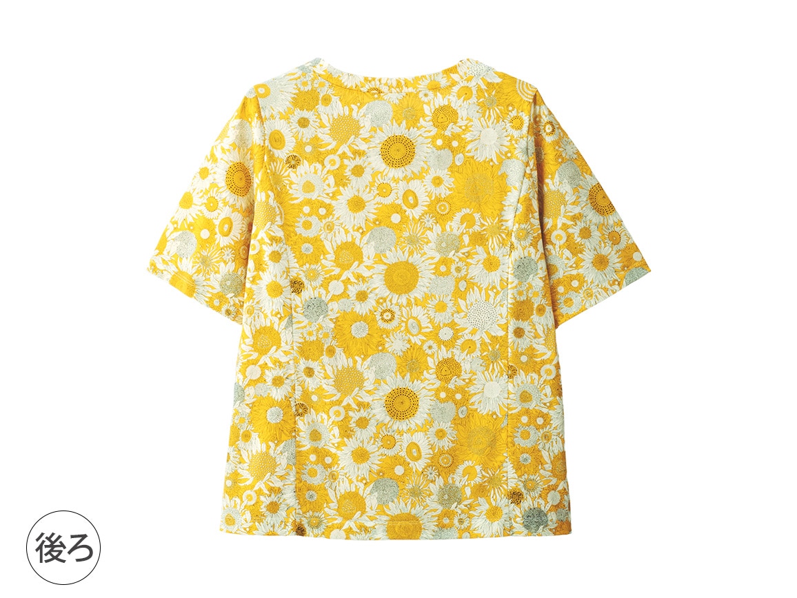 リバティプリントパネル切り替えTシャツ(02_M 12_イエロー系