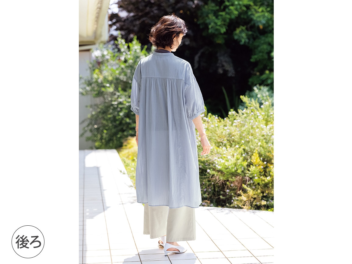 コットン楊柳ゆったりシャツワンピース コットン楊柳ゆったりシャツワンピース