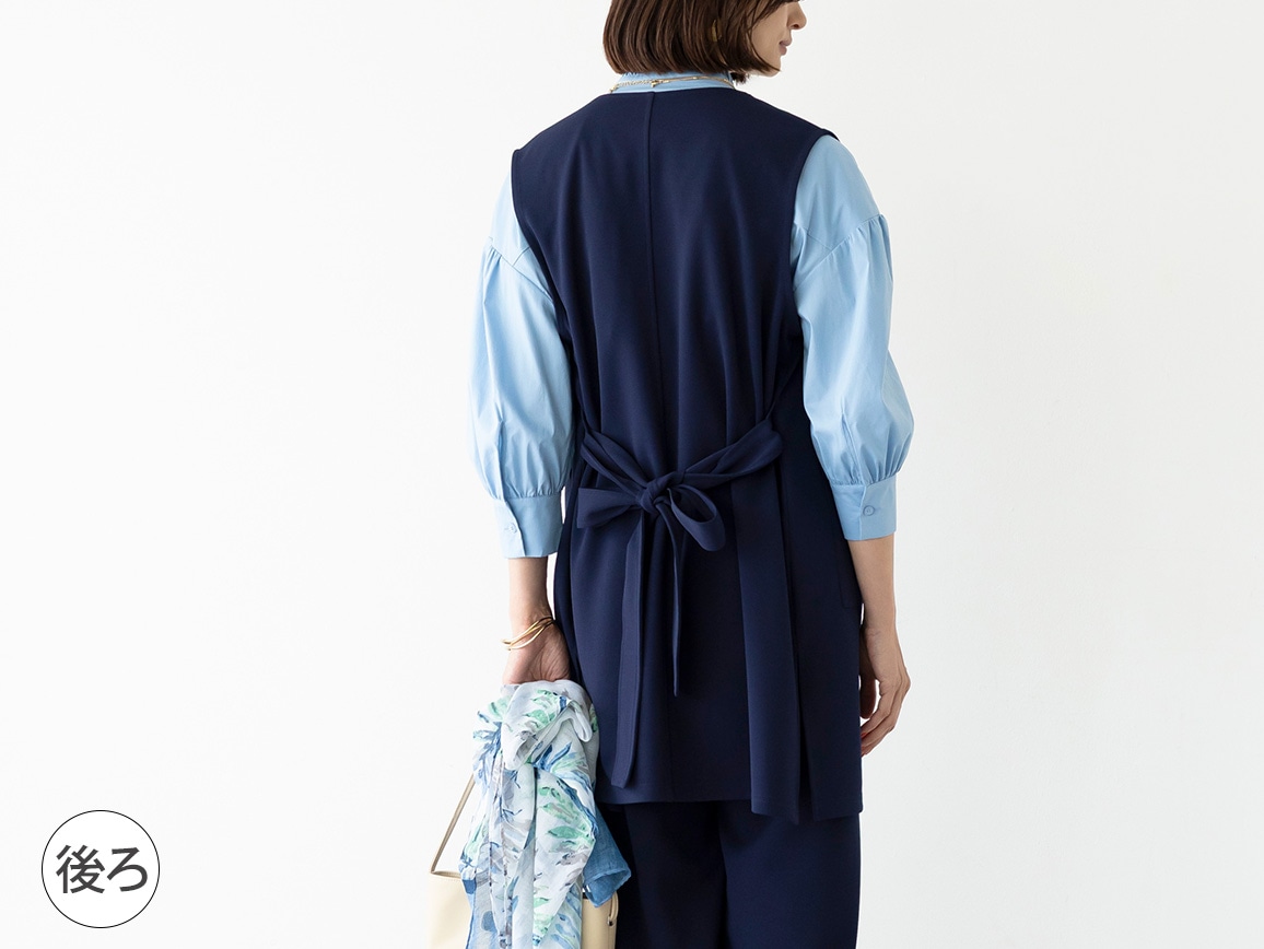 【先行】ノーカラーベルトつきジレ 【先行】ノーカラーベルトつきジレ
