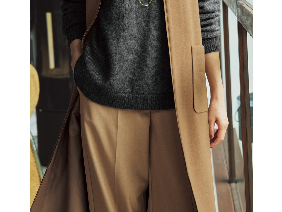 【plus】ストレッチクロップトワイドパンツ 【plus】ストレッチクロップトワイドパンツ