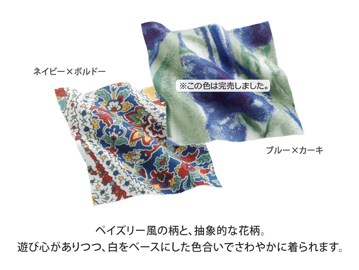 リバティプリントチュニック（七分袖）(05_３Ｌ 27_ブルー系小花柄 