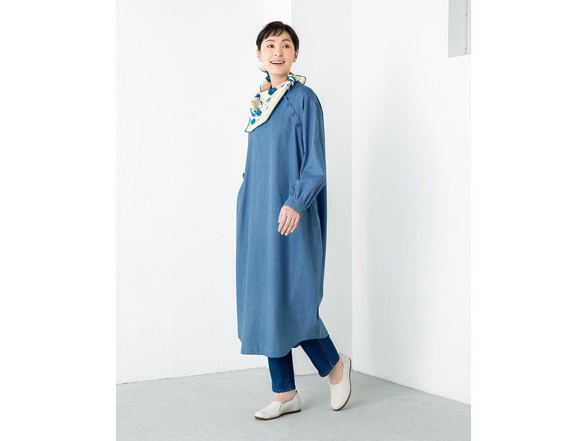 テンセルｔｍデニム コクーンワンピース 02 ｍ 80 インディゴブルー 公式 ハルメク通販サイト