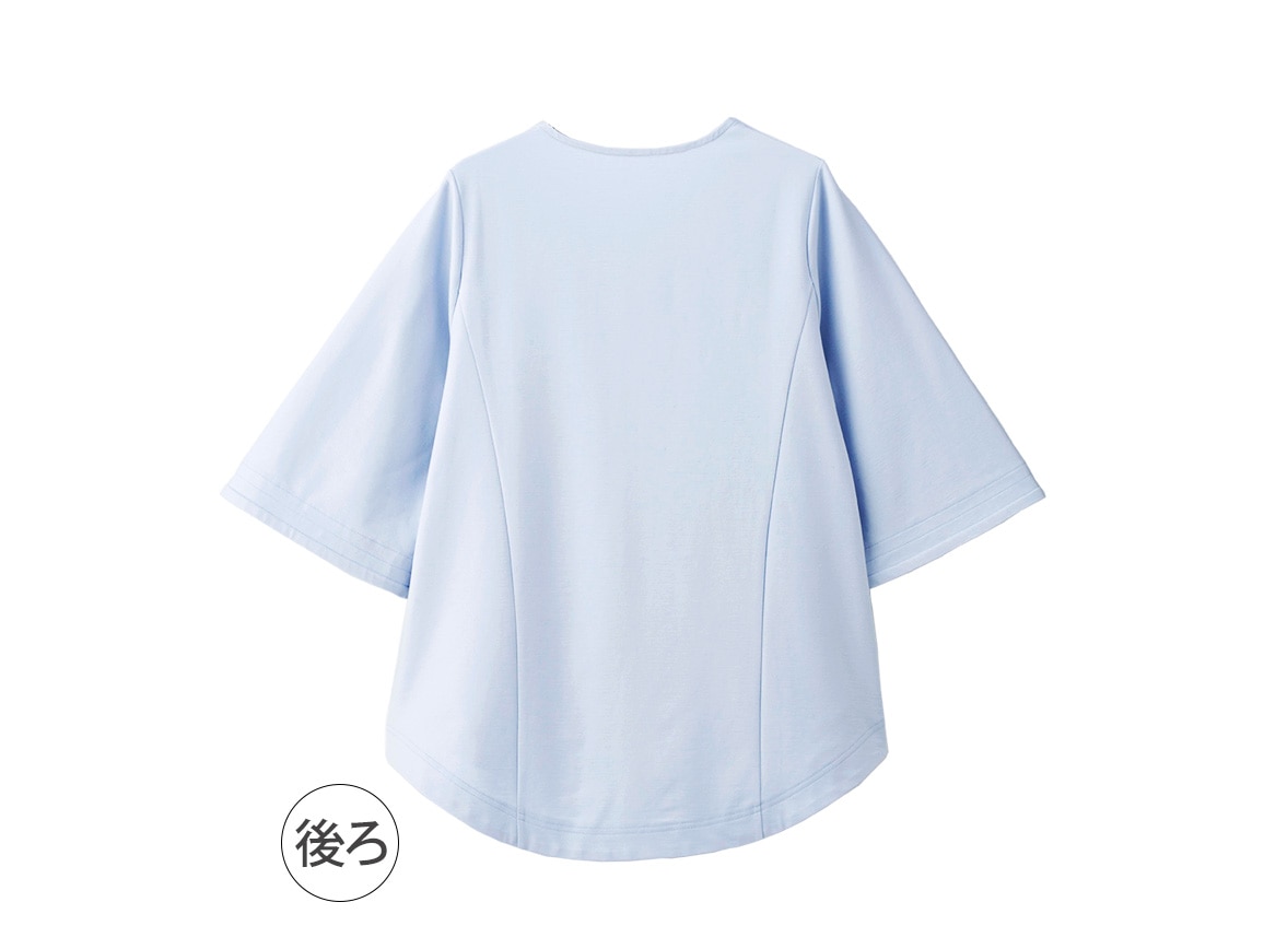 Vネックフレア袖ハリツヤTシャツ Vネックフレア袖ハリツヤTシャツ