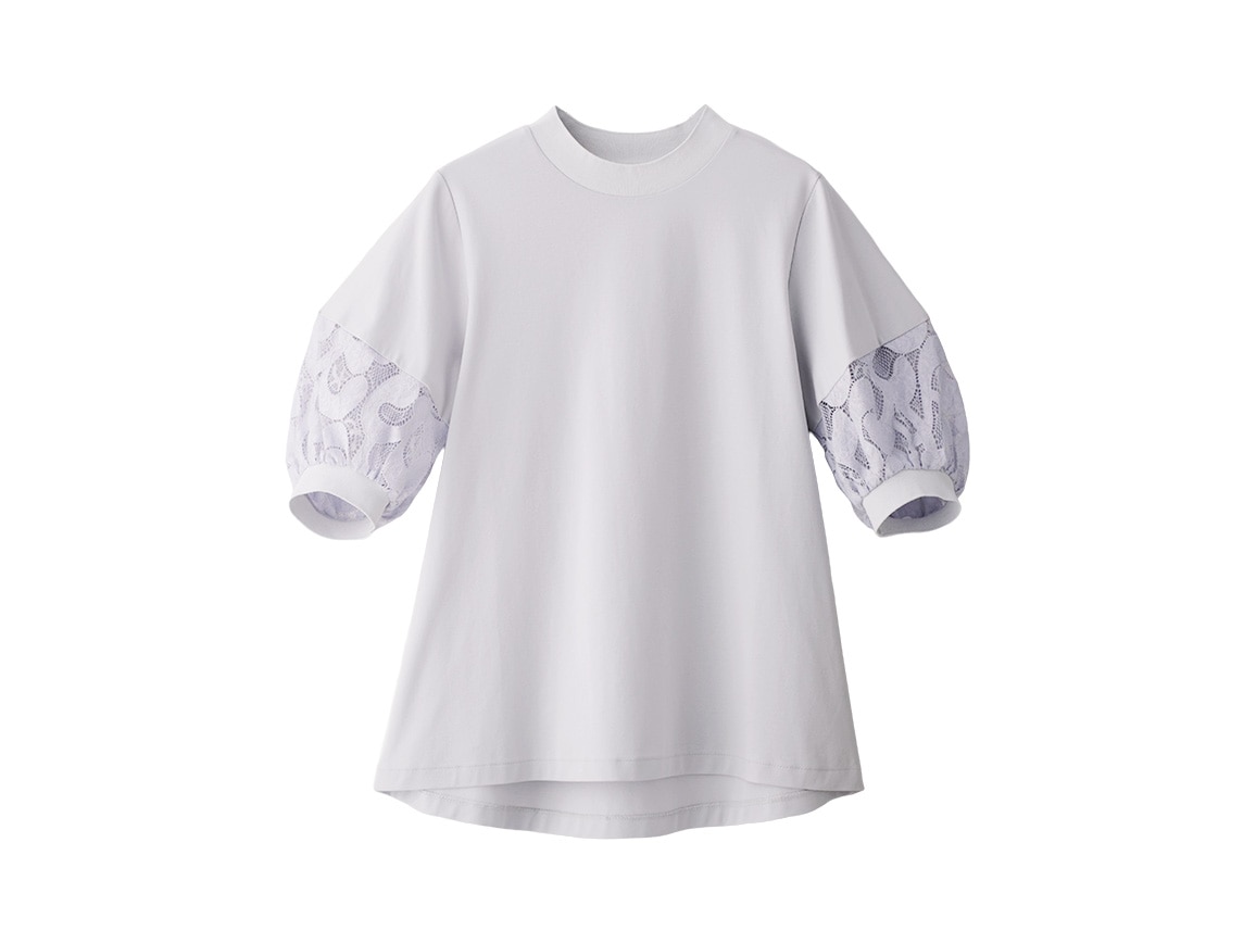 ふんわりレース袖リブドッキングプルオーバー ふんわりレース袖リブドッキングプルオーバー