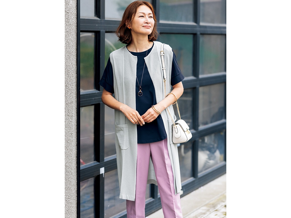 ポケットデザイン軽やかニットジレ ポケットデザイン軽やかニットジレ