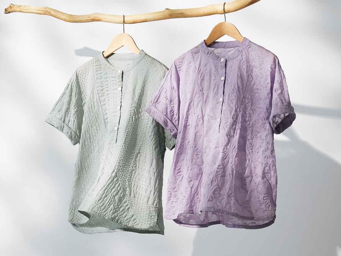 塩縮加工シャツ風コットンプルオーバー 塩縮加工シャツ風コットンプルオーバー