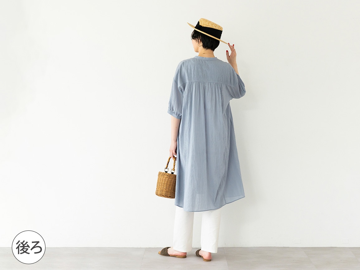 コットン楊柳ゆったりシャツワンピース コットン楊柳ゆったりシャツワンピース