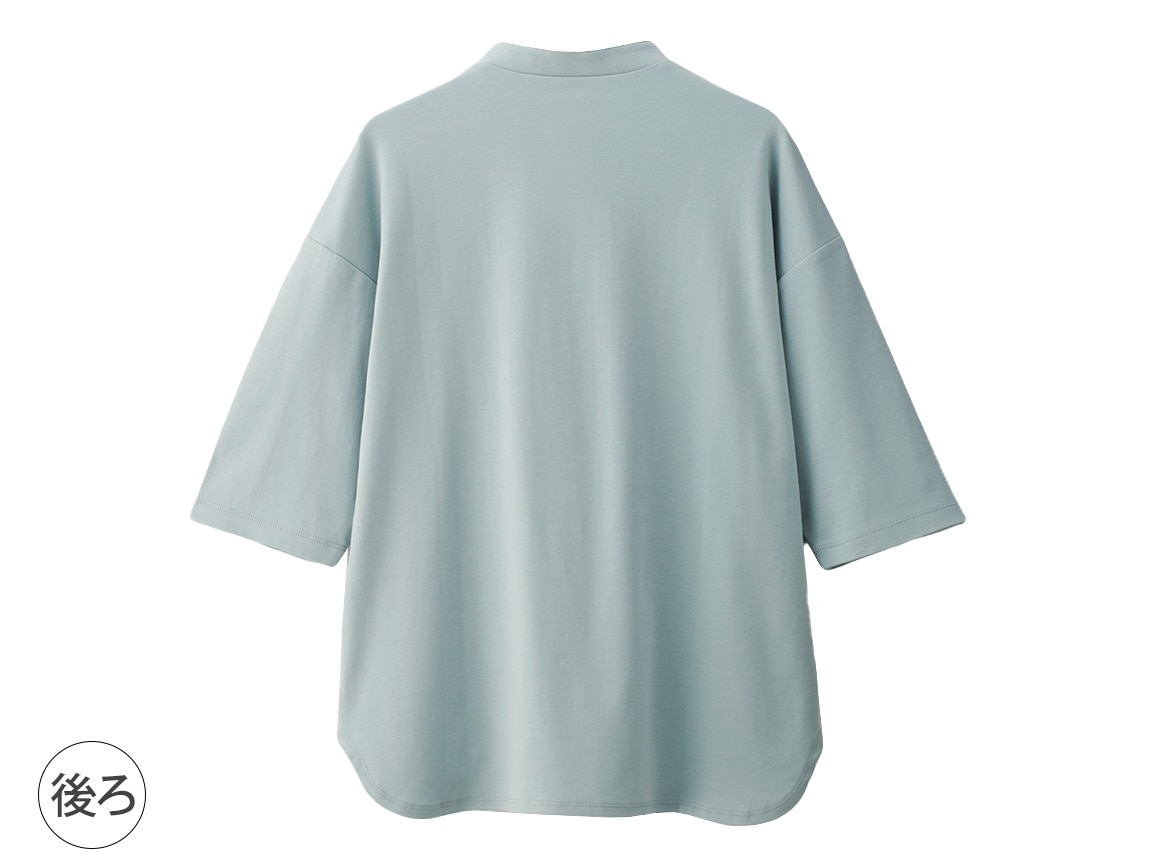 ピンタックバンドカラーシャツ風プルオーバー(六分袖)【広告商品】 ピンタックバンドカラーシャツ風プルオーバー(六分袖)【広告商品】