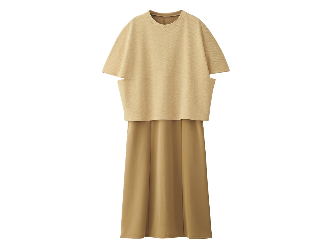 編み柄トップス×ジャージーワンピース 編み柄トップス×ジャージーワンピース