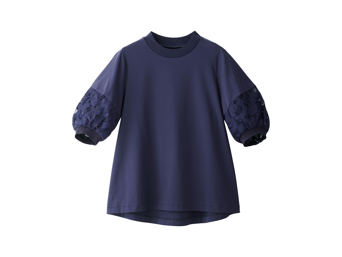 ふんわりレース袖リブドッキングプルオーバー ふんわりレース袖リブドッキングプルオーバー