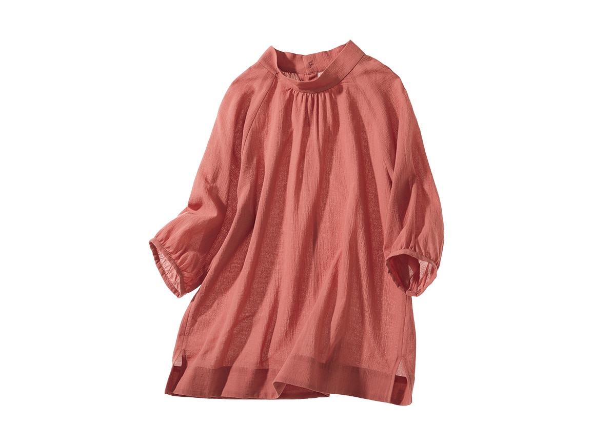 ハイネック綿楊柳ブラウス ハイネック綿楊柳ブラウス