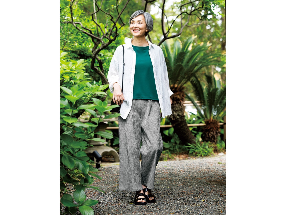 高島ちぢみ 風通る涼やかセミワイドパンツ 高島ちぢみ 風通る涼やかセミワイドパンツ